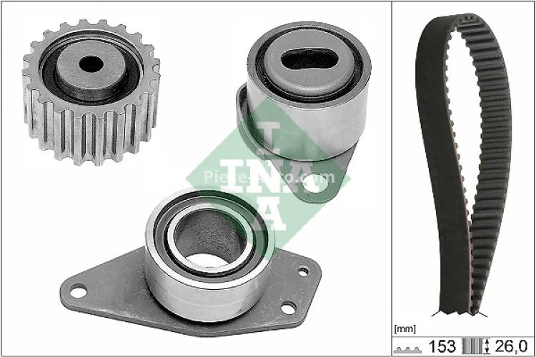 Kit distribuție INA (curea + role) pentru: VOLVO S40 I, V40; RENAULT ESPACE III, LAGUNA I, MEGANE I, MEGANE I CLASSIC, MEGANE I COACH, MEGANE SCENIC, SCENIC I 1.9D 03.97-08.03