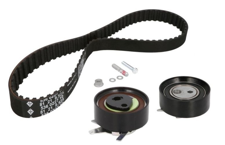 Kit distribuție INA (curea + role) pentru: VOLVO 850, S70, S80 I, V70 I, V70 II; VW LT 28-35 II, LT 28-46 II, TRANSPORTER T4 2.5D 08.95-08.07
