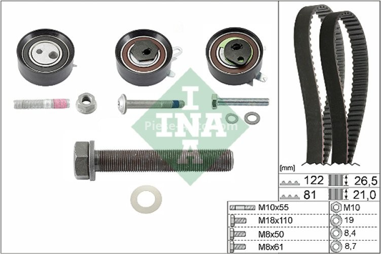Kit distribuție INA (curea + role) pentru: VOLVO 850, S70, S80 I, V70 I, V70 II; VW LT 28-35 II, LT 28-46 II, TRANSPORTER T4 2.5D 08.95-08.07