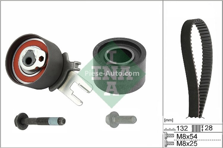 Kit distribuție INA (curea + role) pentru: VOLVO C30, C70 II, S40 II, S60 I, S60 II, S80 I, S80 II, V40, V50, V60 I, V70 II, V70 III, XC60 I, XC70 I, XC70 II 2.0D/2.4D/2.4DH 01.01-07.18