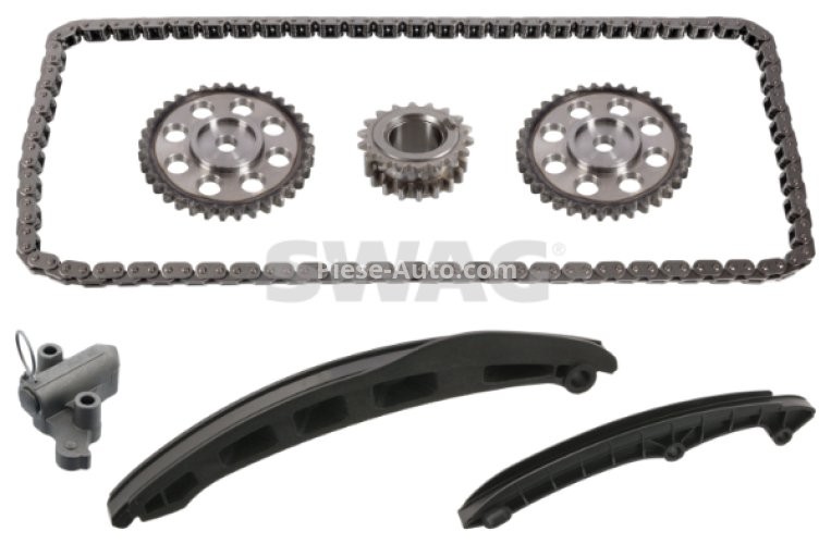 Kit lanț distribuție SWAG (lanț + pinioane) pentru: AUDI A3; SEAT ALTEA, ALTEA XL, CORDOBA, IBIZA III, IBIZA IV, IBIZA IV SC, IBIZA IV ST, LEON, TOLEDO IV; SKODA FABIA II, OCTAVIA II, RAPID 1.4/1.6/1.6LPG 02.02-