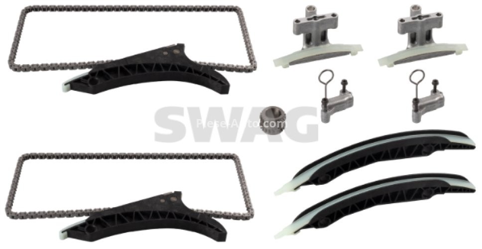 Kit lanț distribuție SWAG (lanț + elemente) pentru: BMW 5 (F10), 5 (F11), 5 GRAN TURISMO (F07), 6 (F12), 6 (F13), 7 (F01, F02, F03, F04), X5 (E70), X6 (E71, E72) 4.4/4.4H 10.07-06.18