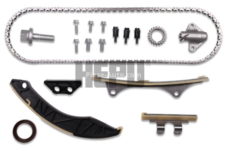 Kit lanț distribuție HEPU (lanț + pinioane) pentru: HYUNDAI I10 I, I10 II, I20 I, I20 II; KIA PICANTO II, PICANTO III, RIO III 1.2/1.25 09.08-