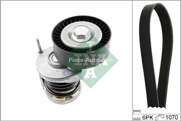 Set curea transmisie INA - cu role , întinzător -pentru: AUDI A1, A3, Q3, TT; SEAT ALHAMBRA, ALTEA, ALTEA XL, IBIZA IV, IBIZA IV SC, IBIZA IV ST, LEON, TOLEDO III; SKODA FABIA II, OCTAVIA II 1.2D/1.6D/2.0D 05.03-