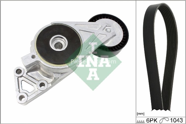 Set curea transmisie INA - cu role , întinzător - pentru: AUDI A3; SEAT ALTEA, ALTEA XL, LEON, TOLEDO III; SKODA OCTAVIA II; VW CADDY III, CADDY III/MINIVAN, EOS, GOLF PLUS V, GOLF V, GOLF VI, JETTA III 1.6-2.0CNG 05.03-