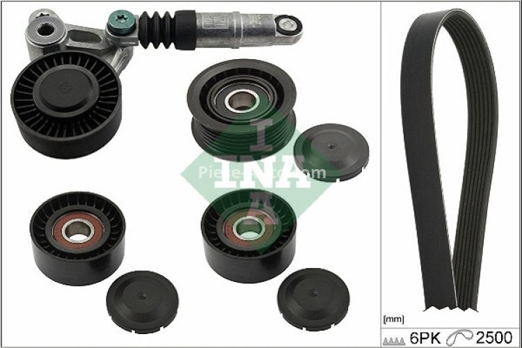 Set curea transmisie INA - cu role , întinzător - pentru: AUDI A4 ALLROAD B8, A4 B8, A5, A6 ALLROAD C6, A6 C6, Q5; VW PHAETON 2.7D/3.0D 05.04-05.17