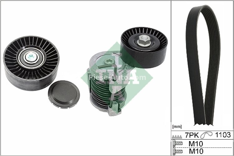 Set curea transmisie INA - cu role , întinzător - pentru: BMW 1 (E81), 1 (E82), 1 (E87), 1 (E88), 3 (E90), 3 (E91), 3 (E92), 3 (E93) 1.6/2.0 06.04-12.13