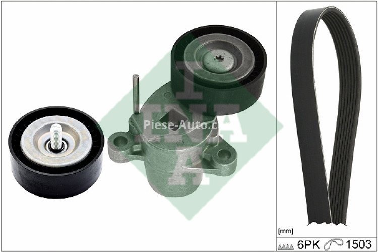 Set curea transmisie INA - cu role , întinzător - pentru: FORD B-MAX, C-MAX II, ECOSPORT, FIESTA VI, FIESTA VII, FOCUS III, FOCUS III/KOMBI, GRAND C-MAX, MONDEO V, TOURNEO CONNECT V408 NADWOZIE WIELKO 1.0/1.1 02.12-