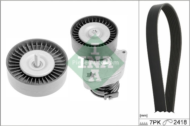 Set curea transmisie INA - cu role , întinzător - pentru: MERCEDES C (CL203), C T-MODEL (S203), C T-MODEL (S204), C (W203), C (W204), CLC (CL203), CLK (A209), CLK (C209), E T-MODEL (S211) 1.6/1.8/1.8CNG 05.02-08.14