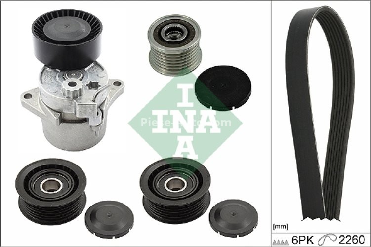 Set curea transmisie INA - cu role , întinzător - pentru: MERCEDES C T-MODEL (S203), C (W203), CLK (C209) 2.1D/2.2D/2.7D 05.00-05.09