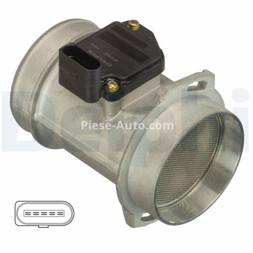 Debitmetru aer DELPHI (5 pini, modul) pentru: AUDI A4 B6, A4 B7, A6 C5, A8 D2, ALLROAD C5; SKODA SUPERB I; VW PASSAT B5.5 2.5D 02.00-03.08