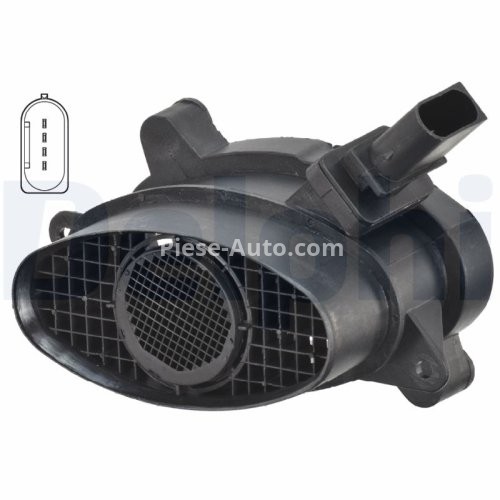 Debitmetru aer DELPHI (4 pini, modul) pentru: BMW 1 (E81), 1 (E87), 3 (E46), 3 (E90), 3 (E91), 3 (E92), 3 (E93), 5 (E60), 5 (E61), 7 (E65, E66, E67), X3 (E83), X5 (E53) 2.0D/2.5D/3.0D 04.01-12.13