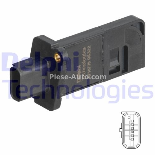 Debitmetru aer DELPHI (4 pini, cartus) pentru: FORD FOCUS IV, KUGA III, PUMA, TOURNEO CONNECT V408 NADWOZIE WIELKO, TRANSIT CONNECT, TRANSIT CONNECT V408/MINIVAN 1.5D 05.15-