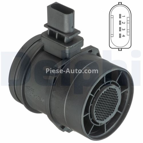 Debitmetru aer DELPHI (4 pini, modul) pentru: MERCEDES VIANO (W639), VITO / MIXTO (W639), VITO (W639); BMW 1 (E81), 1 (E82), 1 (E87), 1 (E88), 3 (E90), 3 (E91), 3 (E92), 3 (E93) 2.0D-4.4D 10.02-