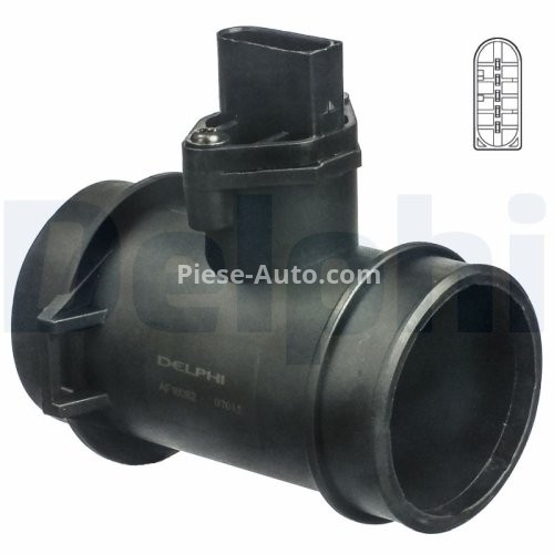 Debitmetru aer DELPHI (5 pini, modul) pentru: MERCEDES C T-MODEL (S202), C (W202), CLK (A208), CLK (C208), E T-MODEL (S210), E (W210), M (W163), SLK (R170), SPRINTER 2-T (B901, B902) 1.8-3.2 03.93-