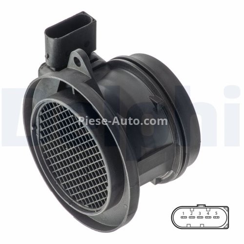 Debitmetru aer DELPHI (5 pini, modul) pentru: MERCEDES C (CL203), C T-MODEL (S203), C T-MODEL (S204), C (W203), C (W204), CLC (CL203), CLK (A209), CLK (C209), E T-MODEL (S211) 1.6-1.8LPG 05.02-