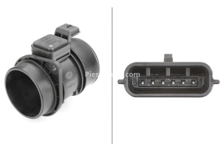 Debitmetru aer HELLA (6 pini, modul) pentru: NISSAN PRIMASTAR, QASHQAI I; OPEL MOVANO A, VIVARO A; RENAULT KANGOO BE BOP, KANGOO EXPRESS, KANGOO II, MASTER II, MEGANE II, MEGANE II/KOMBI 1.5D-2.5D 08.03-