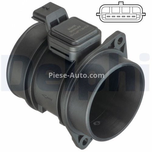 Debitmetru aer DELPHI (6 pini, modul) pentru: RENAULT ESPACE IV, GRAND SCENIC II, LAGUNA, LAGUNA II, LAGUNA III, LATITUDE, MEGANE, MEGANE II, SCENIC II, VEL SATIS 1.9D/2.0D 08.05-