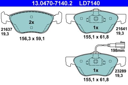 Set plăcuțe frână ATE din ceramică, față , pentru: ALFA ROMEO 147, 156, GT; FIAT BRAVO I, MAREA, MULTIPLA, PUNTO; LANCIA LYBRA 1.6-2.5 02.97-03.12