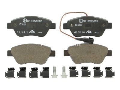 Set plăcuțe frână ATE din ceramică, față (cu accesorii; cu șuruburi ghidare etrier), pentru: ALFA ROMEO MITO; FIAT 500, 500 C, FIORINO, FIORINO/MINIVAN 0.9-Electric 10.04-