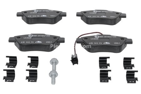 Set plăcuțe frână ATE din ceramică, față (cu accesorii; cu șuruburi ghidare etrier), pentru: ALFA ROMEO MITO; FIAT 500, 500 C, FIORINO, FIORINO/MINIVAN 0.9-Electric 10.04- 3