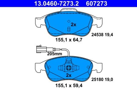 Set plăcuțe frână ATE, față , pentru: ALFA ROMEO GIULIETTA 1.4/1.4LPG/1.6D 04.10-12.20