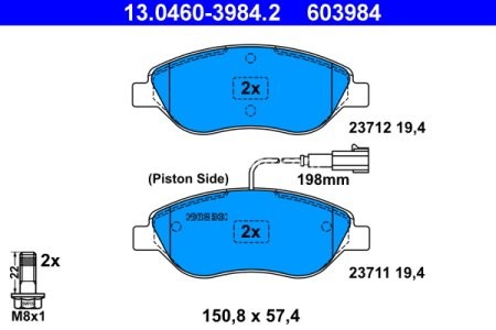 Set plăcuțe frână ATE, față (cu șuruburi ghidare etrier), pentru: ALFA ROMEO 147, 156, MITO; FIAT BRAVO II, STILO; LANCIA DELTA III, LYBRA 1.3D-2.4 02.97-10.18
