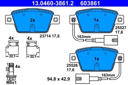 Set plăcuțe frână ATE, spate  , pentru: ALFA ROMEO MITO; FIAT BRAVO II, MULTIPLA, STILO; LANCIA DELTA III 0.9-2.4 04.99-10.18