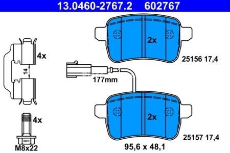 Set plăcuțe frână ATE, spate  (cu accesorii; cu șuruburi ghidare etrier), pentru: ALFA ROMEO GIULIETTA, GIULIETTA/HATCHBACK 1.4-2.0D 04.10-12.20