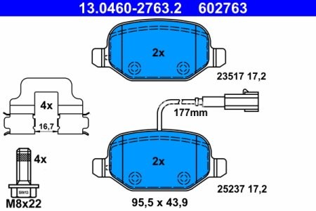 Set plăcuțe frână ATE, spate  (cu accesorii; cu șuruburi ghidare etrier), pentru: ALFA ROMEO MITO 0.9-1.6D 08.08-10.18