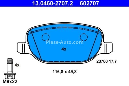 Set plăcuțe frână ATE, spate  (cu șuruburi ghidare etrier), pentru: ALFA ROMEO 159, BRERA, SPIDER; LANCIA THESIS 1.8-3.2 07.02-12.12