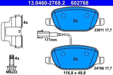 Set plăcuțe frână ATE, spate  (cu șuruburi ghidare etrier), pentru: ALFA ROMEO GIULIETTA, GIULIETTA/HATCHBACK 1.4-2.0D 04.10-12.20