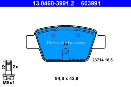 Set plăcuțe frână ATE, spate  (cu șuruburi ghidare etrier), pentru: ALFA ROMEO MITO; FIAT BRAVO II, MULTIPLA, STILO; LANCIA DELTA III 0.9-2.4 04.99-10.18