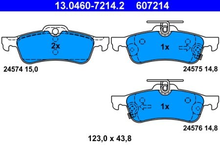 Set plăcuțe frână ATE, spate  , pentru: DAIHATSU CHARADE VIII; TOYOTA YARIS, YARIS / VIOS, YARIS/HATCHBACK 1.0-1.8 08.05- 3