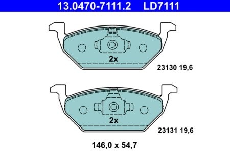 Set plăcuțe frână ATE din ceramică, față , pentru: AUDI A1, A1 ALLSTREET, A1 CITY CARVER, A3; SEAT ARONA, CORDOBA, IBIZA III, IBIZA IV, IBIZA IV SC, IBIZA IV ST 1.0-Electric 12.95-