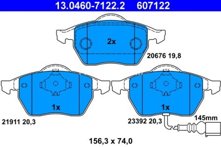 Set plăcuțe frână ATE, față , pentru: AUDI A3, TT; SEAT LEON, TOLEDO II; SKODA OCTAVIA I, OCTAVIA I/KOMBI; VW BORA, BORA I, GOLF IV, NEW BEETLE, POLO, POLO IV, POLO/KOMBI 1.2-3.2 12.95- 2