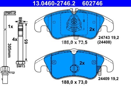 Set plăcuțe frână ATE, față (cu șuruburi ghidare etrier), pentru: AUDI A4 ALLROAD B8, A4 B8, A5 1.8-4.2 06.07-01.17 2