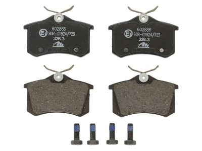 Set plăcuțe frână ATE, spate  (cu șuruburi ghidare etrier), pentru: AUDI A4 B6, A4 B7, A6 C5, ALLROAD C5, TT; FIAT SCUDO; RENAULT THALIA II; SEAT EXEO, EXEO ST 1.4-4.2 05.86- 1