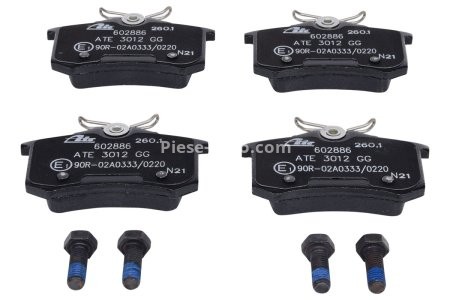 Set plăcuțe frână ATE, spate  (cu șuruburi ghidare etrier), pentru: AUDI A4 B6, A4 B7, A6 C5, ALLROAD C5, TT; FIAT SCUDO; RENAULT THALIA II; SEAT EXEO, EXEO ST 1.4-4.2 05.86- 3