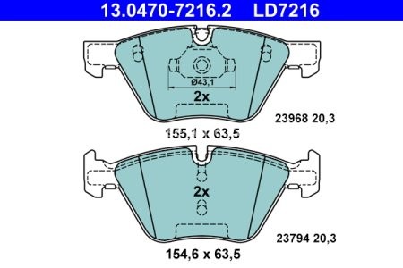 Set plăcuțe frână ATE din ceramică, față , pentru: BMW 3 (E90), 3 (E91), 3 (E92), 3 (E93), X1 (E84), Z4 (E89) 1.6-3.0D 12.04-08.16