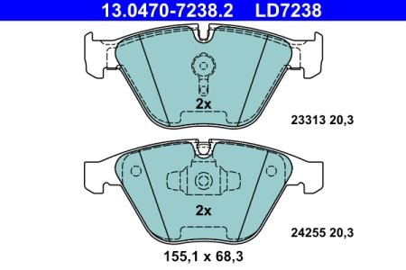 Set plăcuțe frână ATE din ceramică, față , pentru: BMW 3 (E90), 3 (E91), 3 (E92), 3 (E93), X1 (E84), Z4 (E89) 1.6-3.0D 12.04-08.16