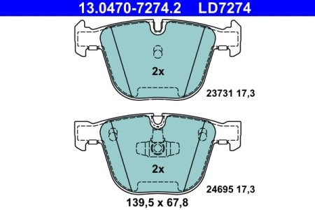 Set plăcuțe frână ATE din ceramică, spate , pentru: BMW 5 GRAN TURISMO (F07), 7 (F01, F02, F03, F04) 2.0D/3.0/3.0D 02.08-02.17 2