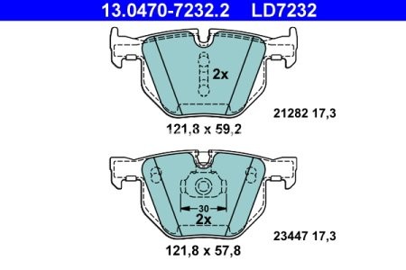 Set plăcuțe frână ATE din ceramică, spate , pentru: BMW X5 (E70), X5 (F15, F85), X6 (E71, E72), X6 (F16, F86) 2.0-3.0D 10.06-07.19 2