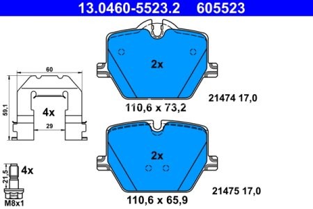 Set plăcuțe frână ATE, spate  , pentru: BMW 2 (G42, G87), 3 (G20, G80, G28), 3 (G21), 3 (G21, G81), 4 (G22, G82), 4 (G23, G83), 4 GRAN COUPE (G26), I4 (G26), Z4 (G29) 1.6-Electric 11.18- 1