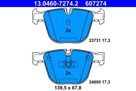 Set plăcuțe frână ATE, spate  , pentru: BMW 5 GRAN TURISMO (F07), 7 (F01, F02, F03, F04) 2.0D-6.0 02.08-02.17 2
