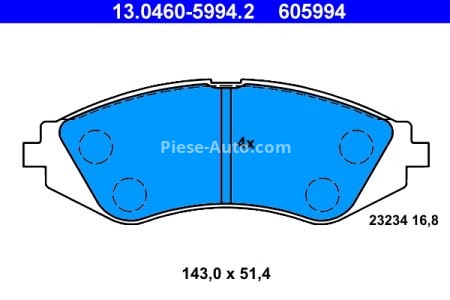 Set plăcuțe frână ATE, față , pentru: CHEVROLET ASTRA, AVEO / KALOS, LACETTI, NUBIRA, REZZO, VECTRA; DAEWOO LANOS, LEGANZA, NUBIRA, TACUMA / REZZO 1.2-2.2 02.97-
