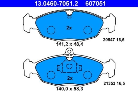 Set plăcuțe frână ATE, față , pentru: CHEVROLET CORSA, LANOS, TIGRA; DAEWOO LANOS, NEXIA; OPEL ASTRA F, ASTRA F CLASSIC, ASTRA F/KOMBI, COMBO/MINIVAN, CORSA A, CORSA A TR 1.0-1.8 09.82-