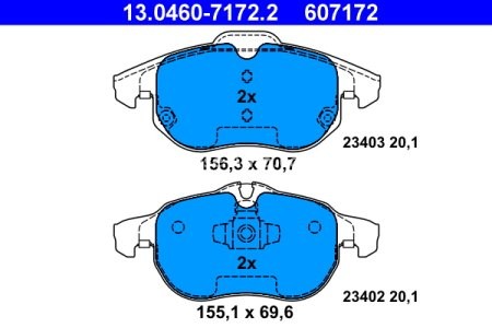 Set plăcuțe frână ATE, față , pentru: CHEVROLET VECTRA; FIAT CROMA, CROMA/KOMBI; OPEL ASTRA H, ASTRA H GTC, SIGNUM, VECTRA C, VECTRA C GTS, ZAFIRA B; SAAB 9-3, 9-3X 1.6-3.2 02.98-02.15