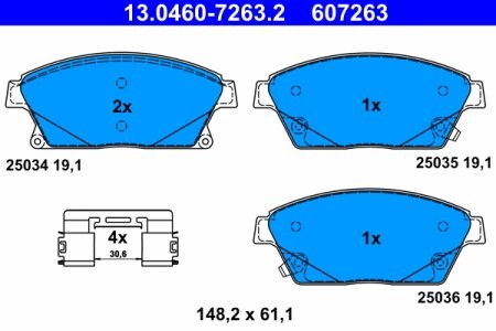 Set plăcuțe frână ATE, față (cu accesorii), pentru: CHEVROLET CRUZE, ORLANDO, TRAX, VOLT; OPEL AMPERA, ASTRA J, ASTRA J GTC, MOKKA / MOKKA X, ZAFIRA C 1.3D-2.0D 05.09-