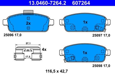 Set plăcuțe frână ATE, spate  (cu accesorii), pentru: CHEVROLET AVEO, CRUZE, ORLANDO, TRAX, VOLT; OPEL AMPERA, ASTRA J, ASTRA J GTC, CASCADA, MOKKA / MOKKA X, ZAFIRA C 1.3D-2.0D 05.09-